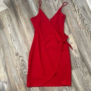 Red spaghetti strap wrap dress